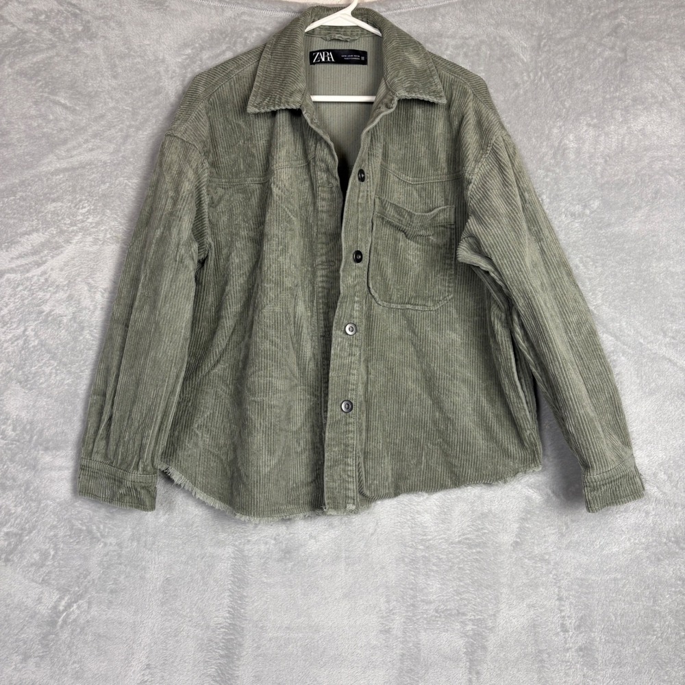 Zara Corduroy Shirt Jacket Streetwear Oversized Shacket Sage Green Womens Medium
